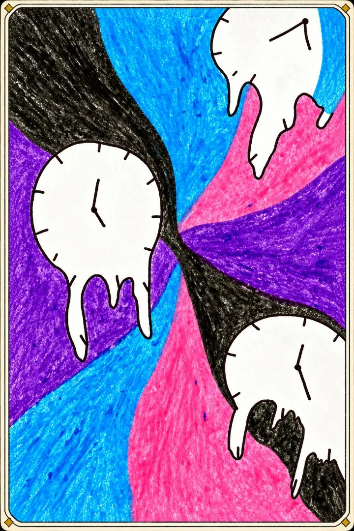 OKXIT card: melting clocks over a horizon